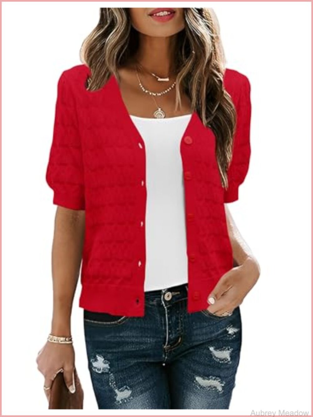 Women's Lightweight Knit Crochet Cardigan Puff Short Sleeve Shrug